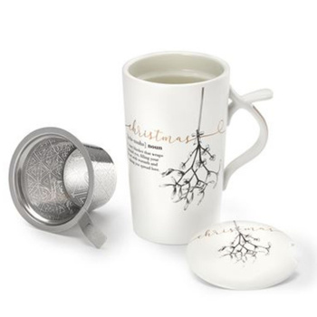 Kubek wysoki do herbaty ze stalowym sitkiem 0,4 l - świąteczny wzór