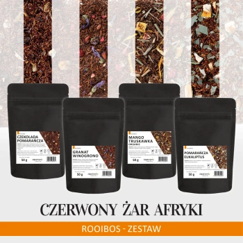 Czerwony Żar Afryki – rooibosy w zestawie herbacianym 4x50g