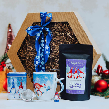 Zestaw Świąteczny Kubek z Herbatą Zimowy Wieczór, Puszka, Zaparzacz