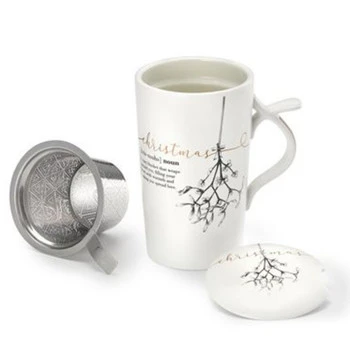 Kubek wysoki do herbaty ze stalowym sitkiem 0,4 l - świąteczny wzór