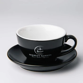 Filiżanka do cappuccino z podstawką 200ml Czarna - Sekrety Baristy